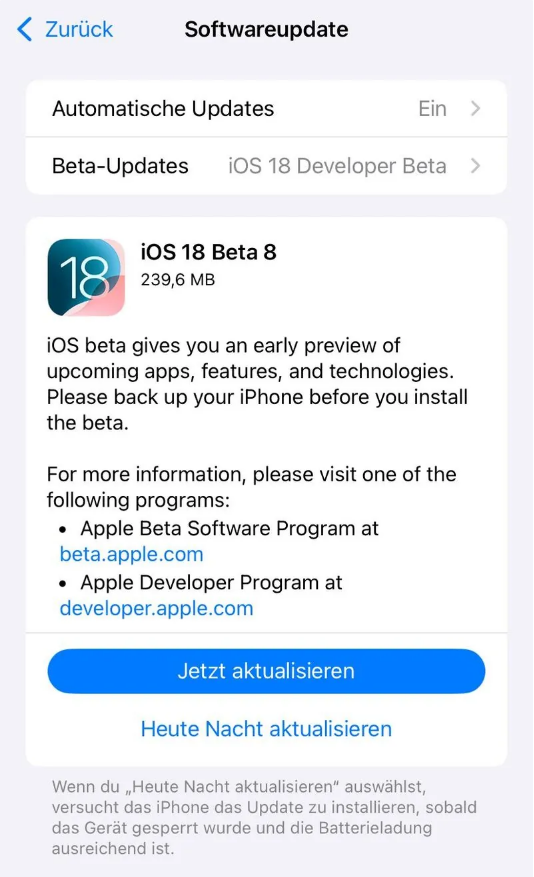 八步苹果手机维修分享苹果 iOS / iPadOS 18 开发者预览版 Beta 8 发布 